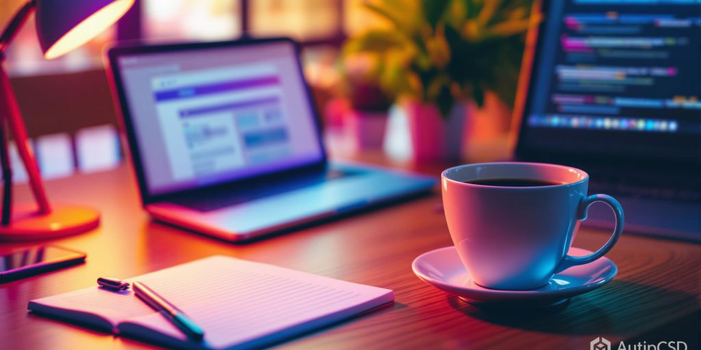 A laptop and coffee on a workspace desk.